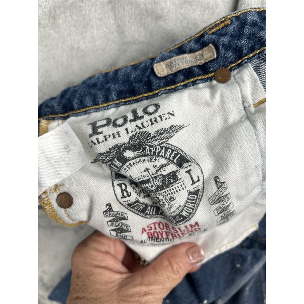 Polo Ralph Lauren Astor Slim Boyfriend Jeans Paint Splatter Distressed Jeans 27 - Picture 10 of 16